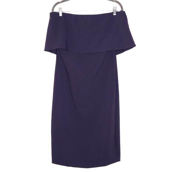 LIKELY Driggs Strapless Bodycon Dress Knee Length Drape Overlay Navy Women's 10 - Picture 1 of 12